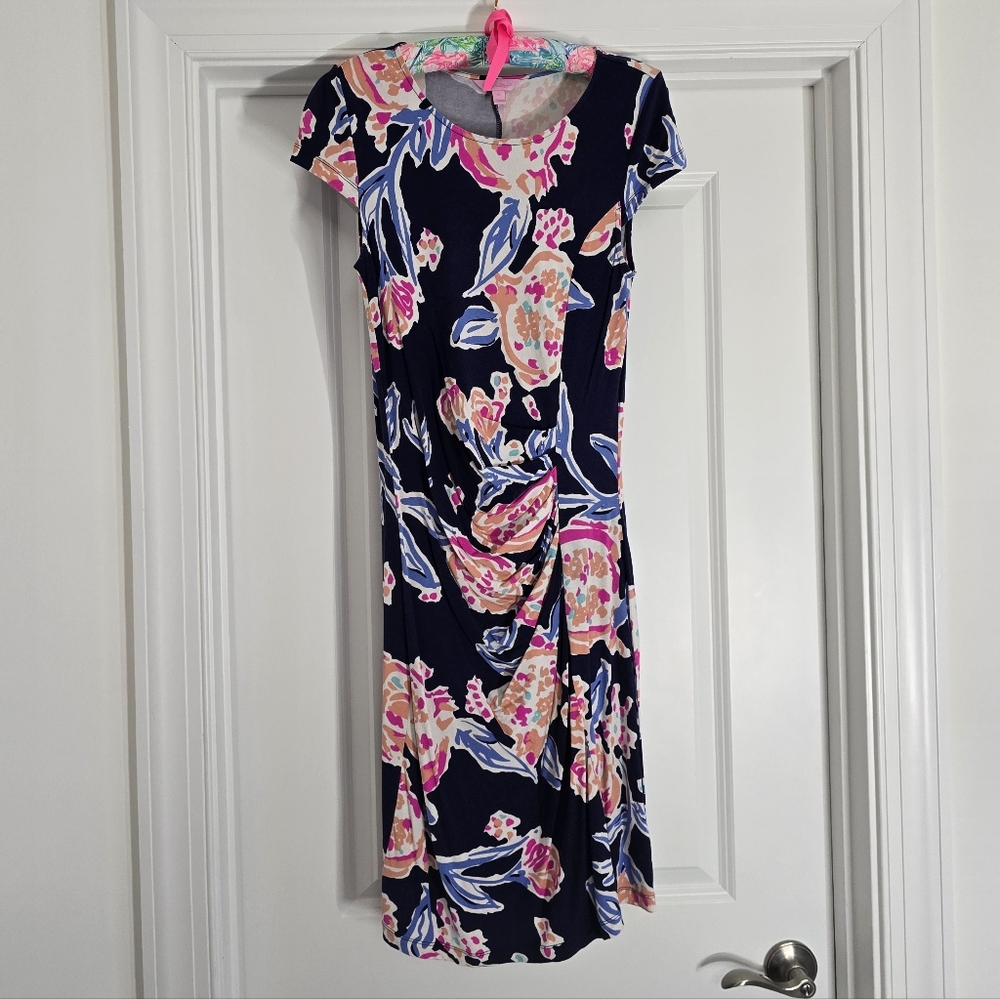 Lilly Pulitzer Navy and Pink Turtle Midi Dress